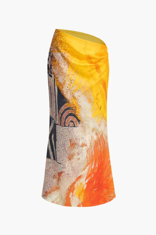 Abstract Print Asymmetrical Skirt sold by Micas