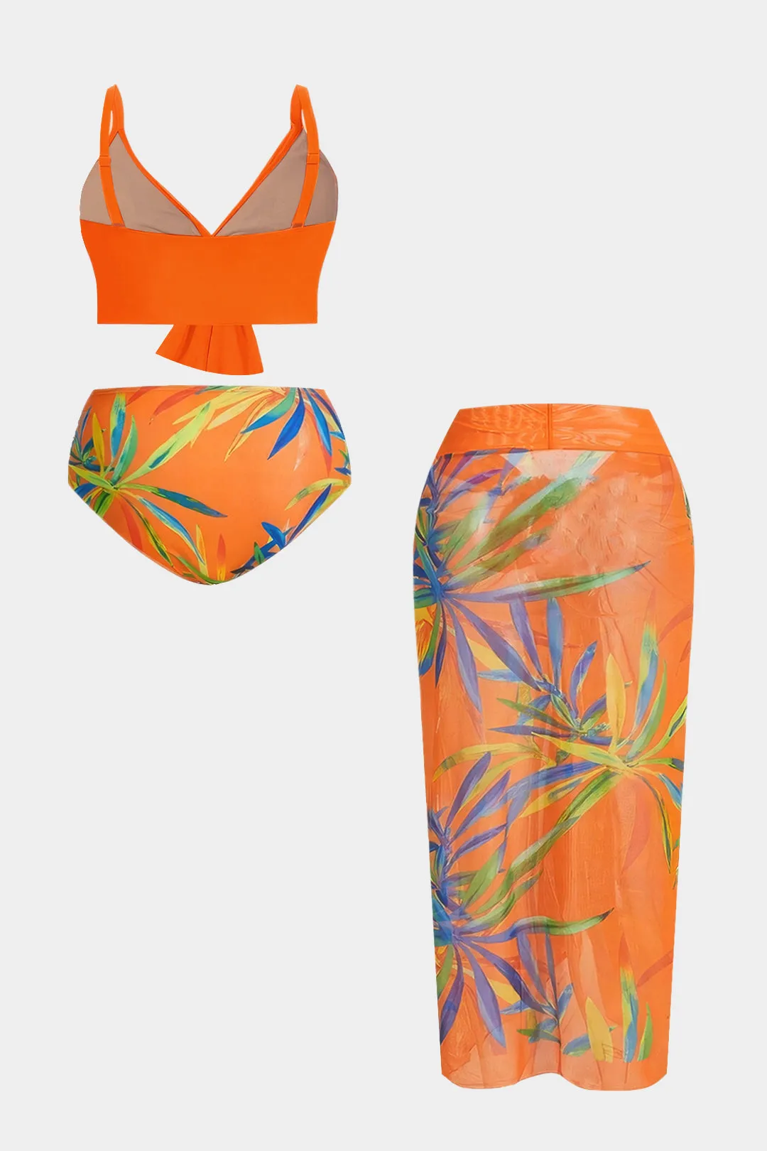 Plus Size 3D Floral Branches Print Knotted Bikini Set sold by Micas product image thumbnail 2