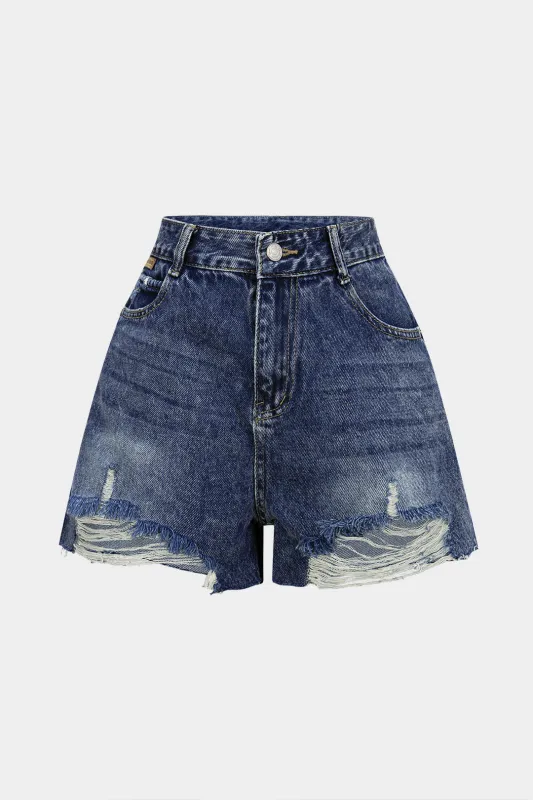 Denim Ripped Wide Leg Shorts sold by Micas