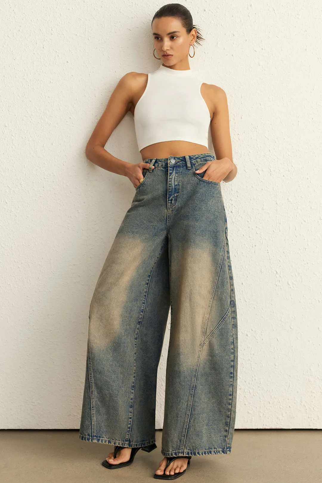 Denim High Waist Wide Leg Jeans sold by Micas