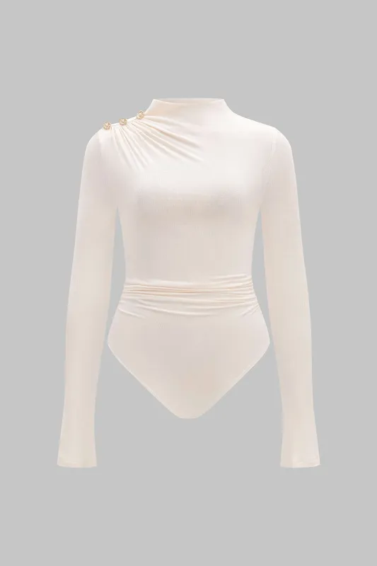 Plus Size Ruched Button Long Sleeve Bodysuit sold by Micas