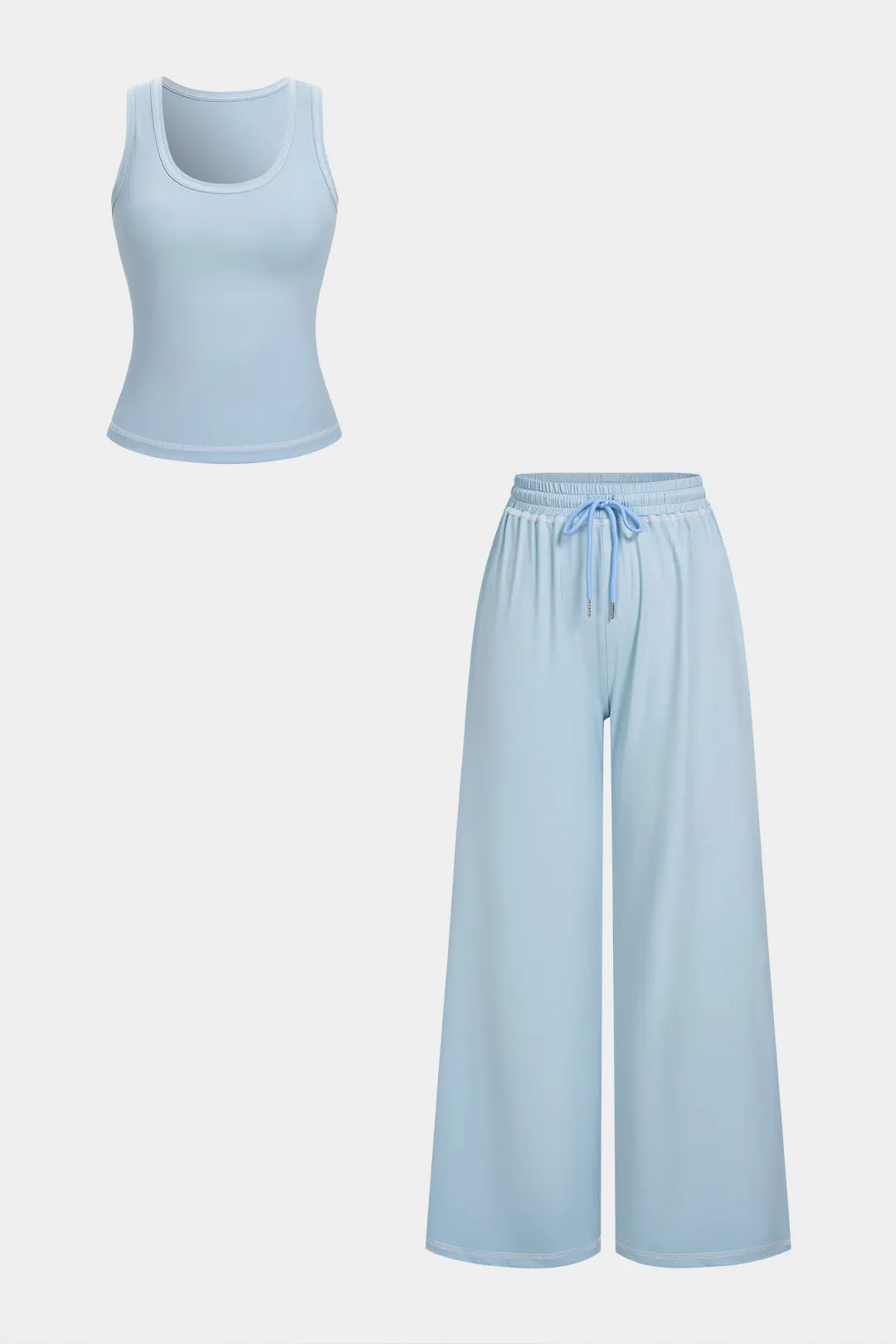 Solid U-Neck Tank Top And Wide Leg Pants Set sold by Micas