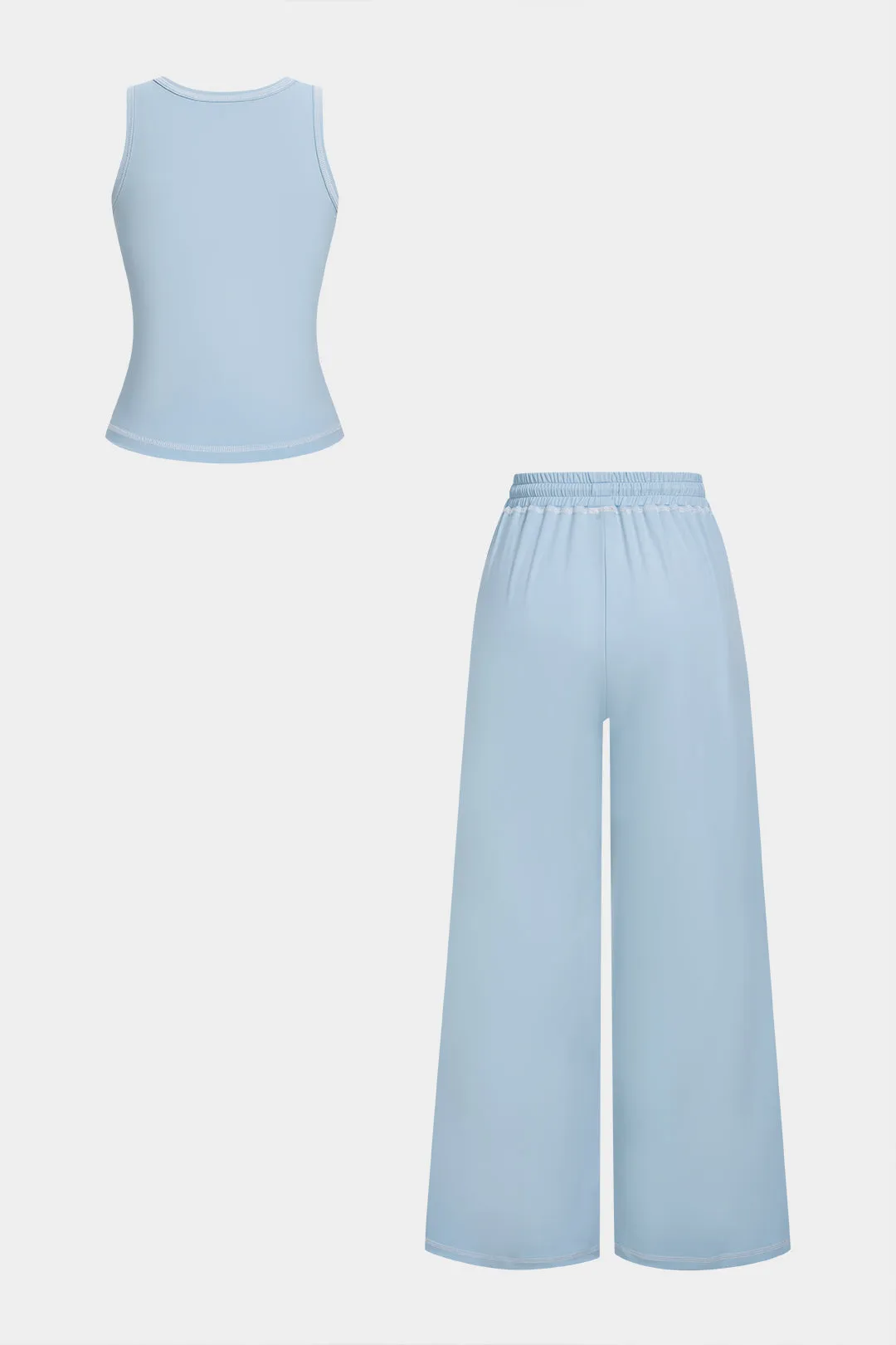 Solid U-Neck Tank Top And Wide Leg Pants Set sold by Micas product image thumbnail 2