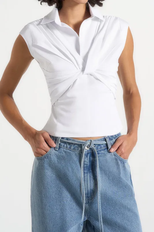 Lapel Twist Knot Tank Top made by Micas