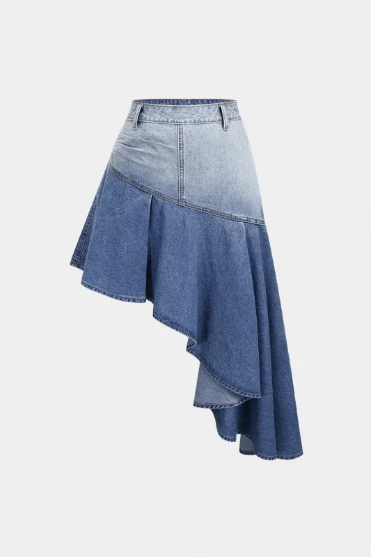 Denim Ombre Asymmetrical Ruched Skirt sold by Micas