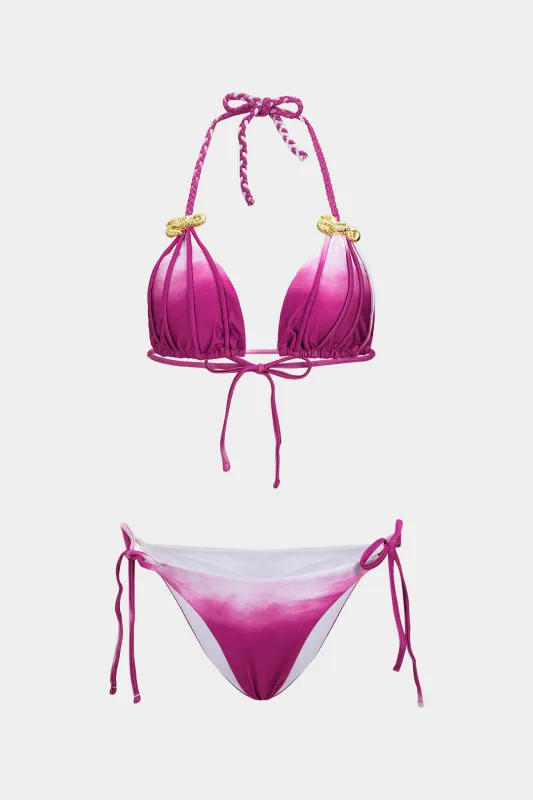 Ombre Print Halter Tie-Up Metallic Bikini Set sold by Micas