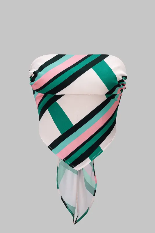Stripes Print Satin Tie Back Tube Top sold by Micas