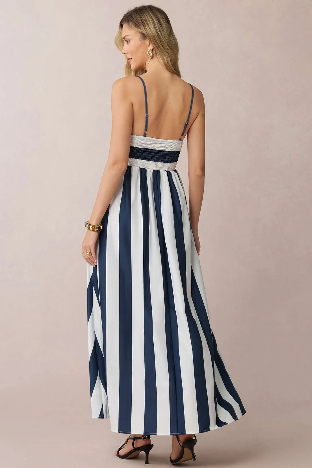 Stripes Print Smocked Backless Sleeveless Maxi Dress sold by Micas product image thumbnail 2