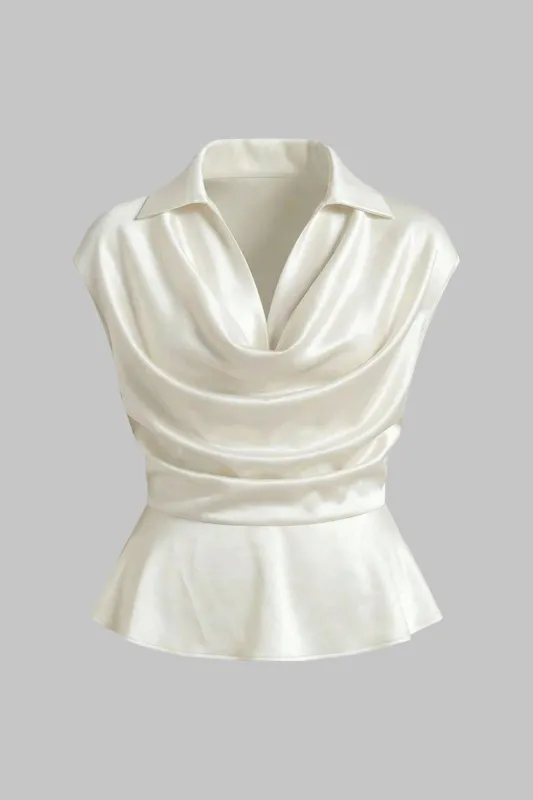 Plus Size Satin Draped Cowl Neck Lapel Tank Top made by Micas