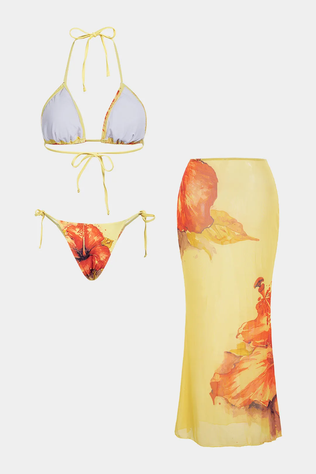 Floral Print Mesh Patchwork Halter Tie-Up Bikini Set sold by Micas product image thumbnail 2