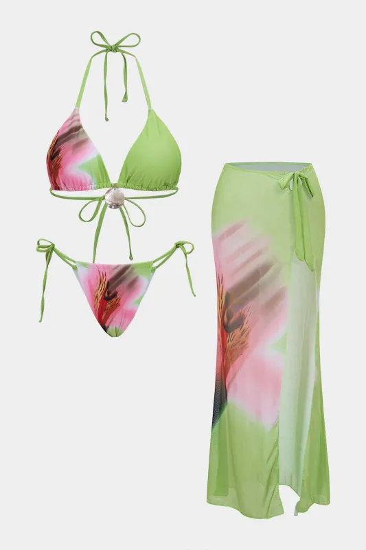 Floral Print Tie-Up Bikini Set sold by Micas