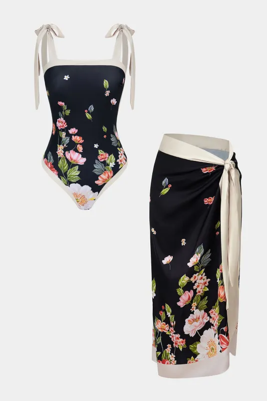 Contrast Floral Print Tie-Up Bikini Set sold by Micas