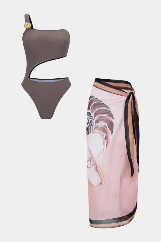 Artistic Print One Shoulder Tie-Up Cut Out Bikini Set sold by Micas