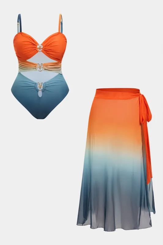 Plus Size Ombre Print Metallic Cut Out Tie-Up Bikini Set sold by Micas