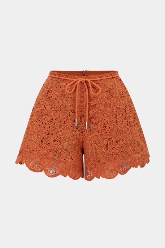 Cut Out Tie-Up Scalloped Hem Shorts sold by Micas