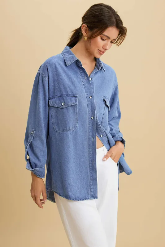 Denim Button Pocket Long Sleeve Shirt made by Micas