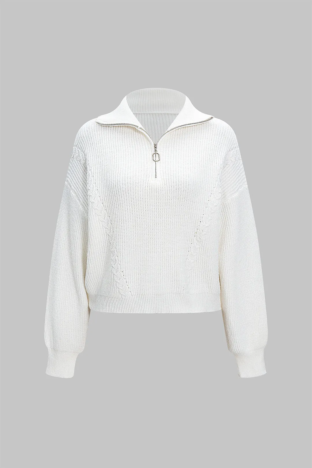 Knit Lapel Zipper Long Sleeve Top sold by Micas