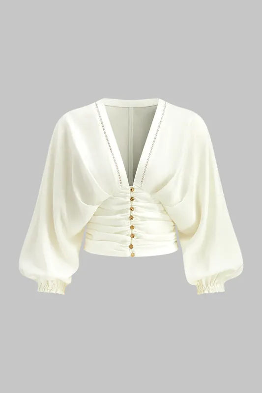 V-Neck Ruched Long-Sleeve Shirt made by Micas