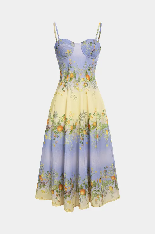 Leaves Print Bustier Zipper Sleeveless Midi Dress sold by Micas