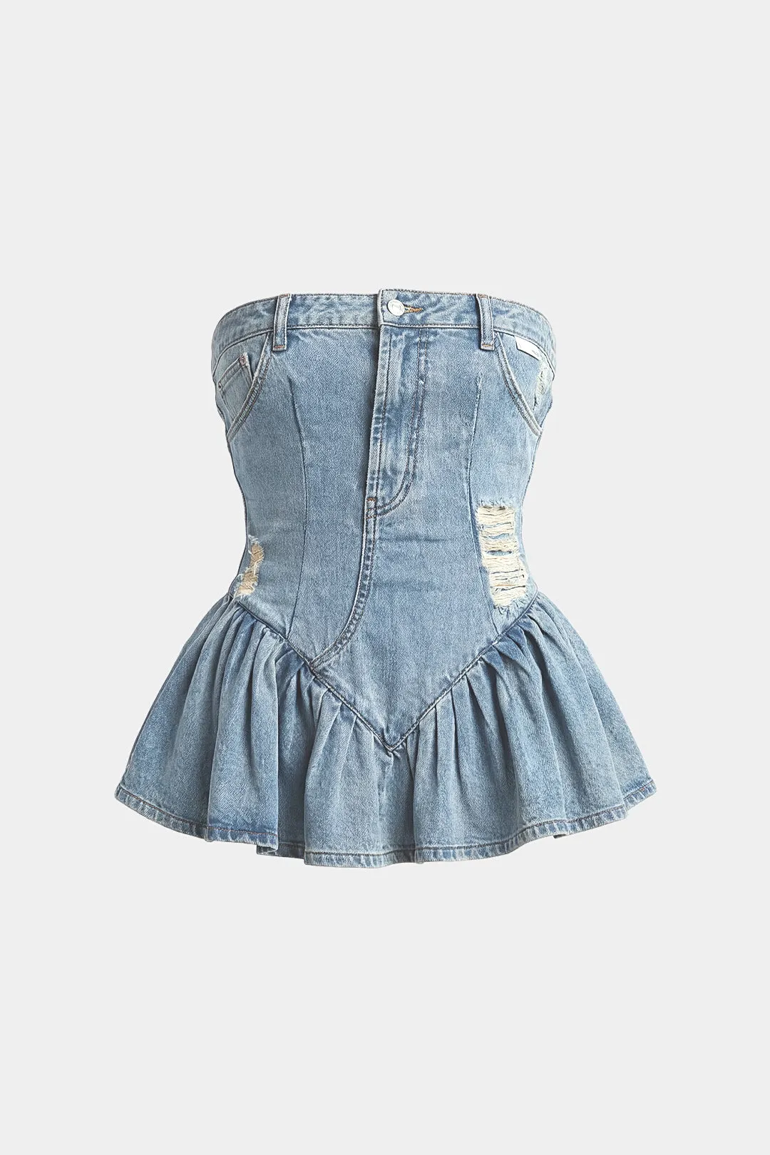 Denim Ruched Tube Top sold by Micas
