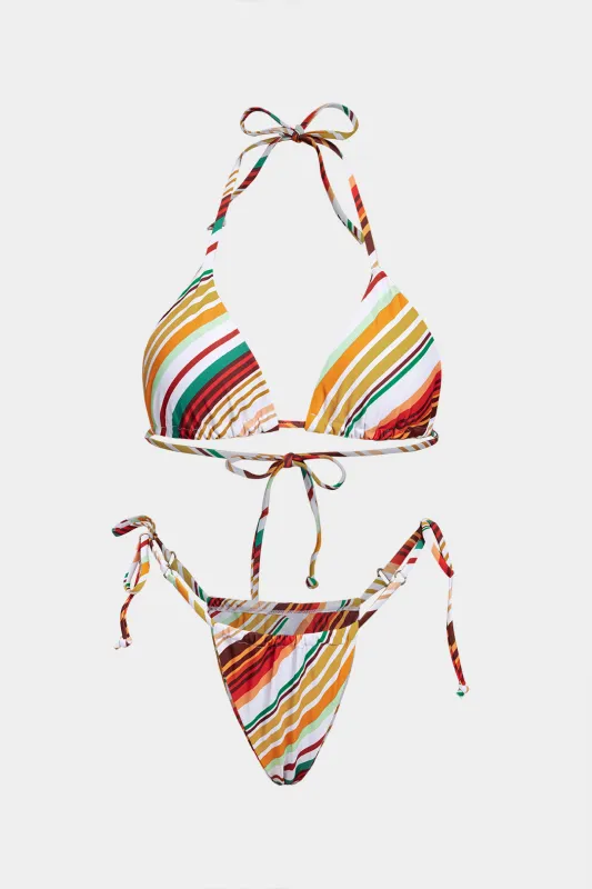 Striped Halter Tie-Up Backless Bikini Set sold by Micas
