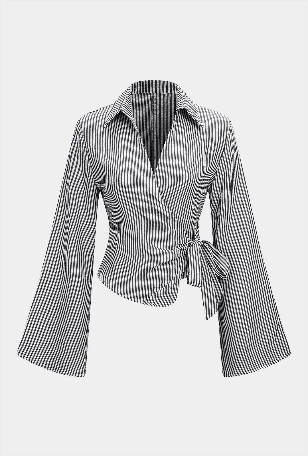 Stripes Print V-Neck Tie-Up Long-Sleeve Shirt sold by Micas product image thumbnail 5