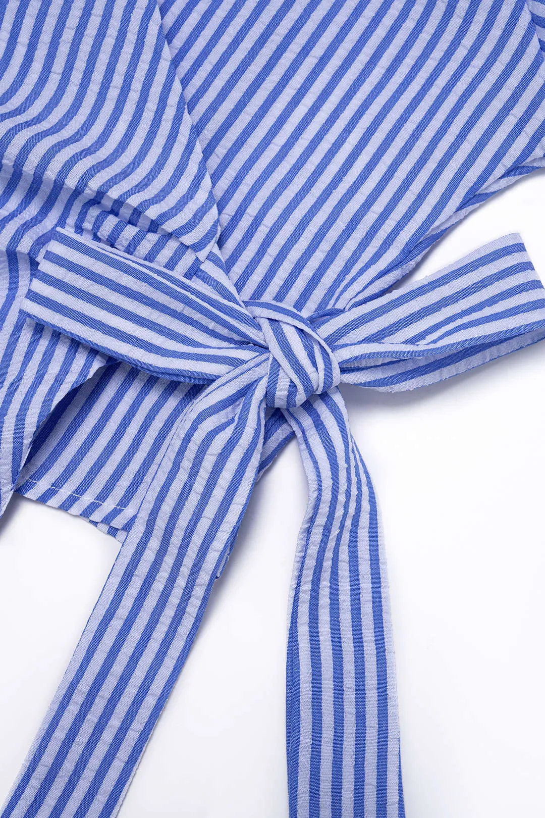 Stripes Print V-Neck Tie-Up Long-Sleeve Shirt sold by Micas product image thumbnail 3