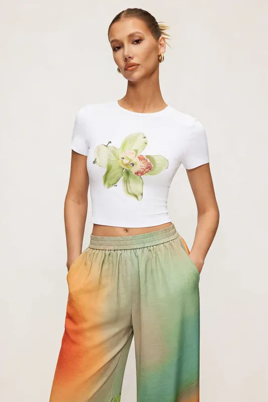 Floral Print Round Neck Short Sleeve T-Shirt sold by Micas