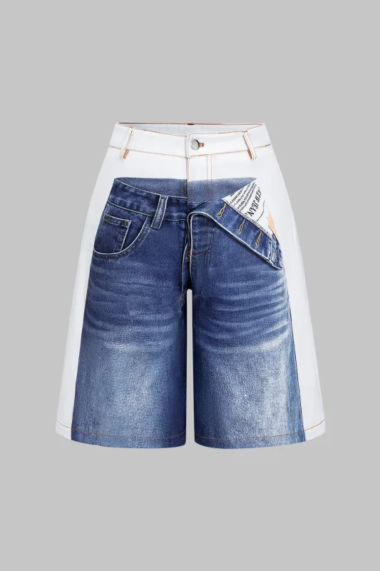 Denim Print High Waist Wide Leg Shorts made by Micas