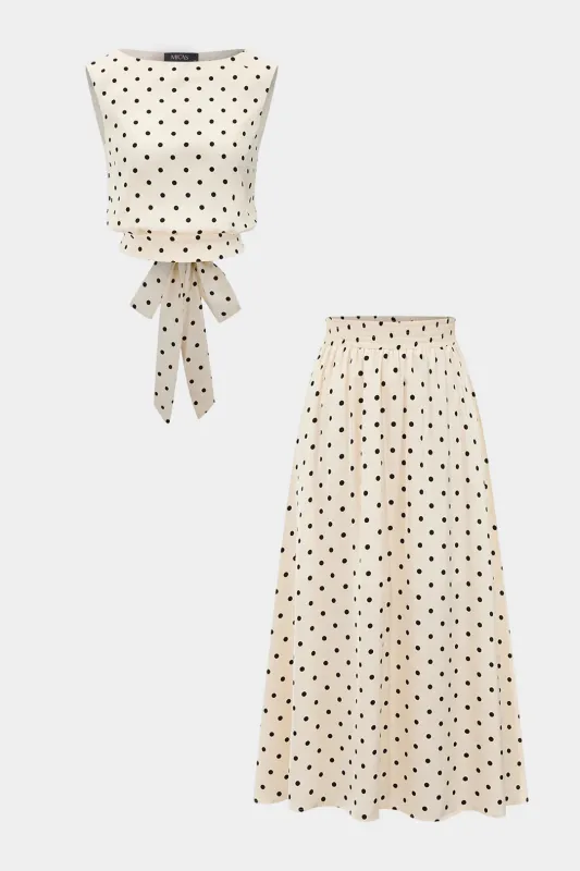 Polka Dots Print Tie Back Tank Top And High Waist Ruched Skirt Set sold by Micas