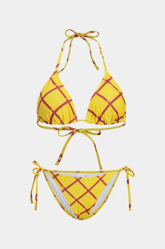 Plaid Print Halter Neck Tie-Up Bikini Set sold by Micas
