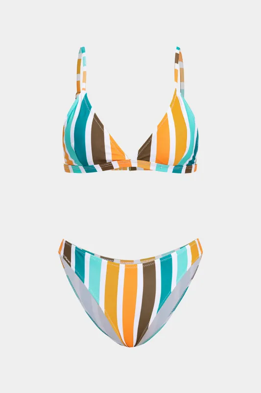 Stripes Print Backless Bikini Set sold by Micas