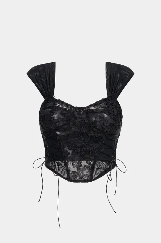 Mesh Tie-Up Smocked Tank Top sold by Micas