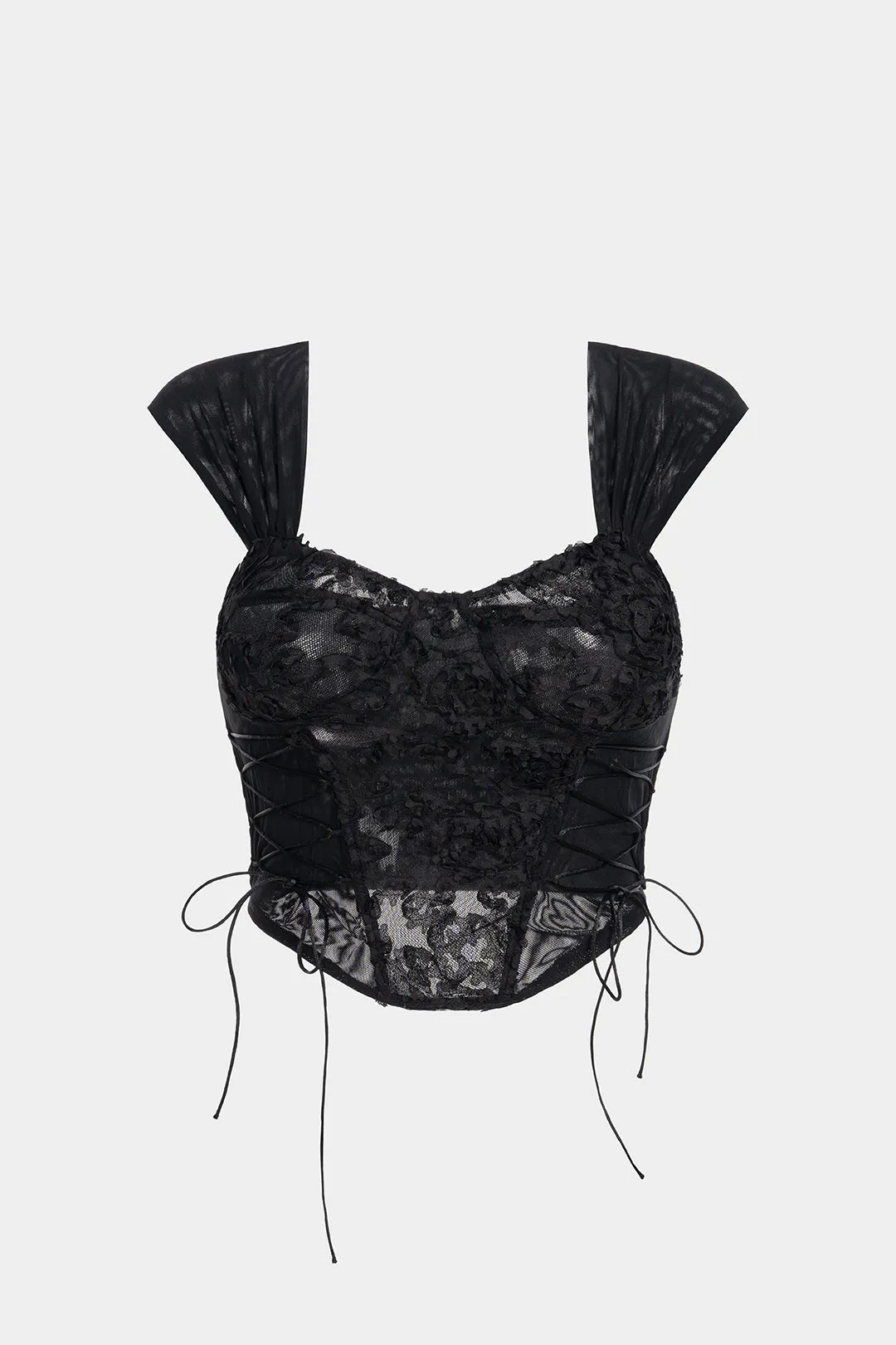 Mesh Tie-Up Smocked Tank Top sold by Micas