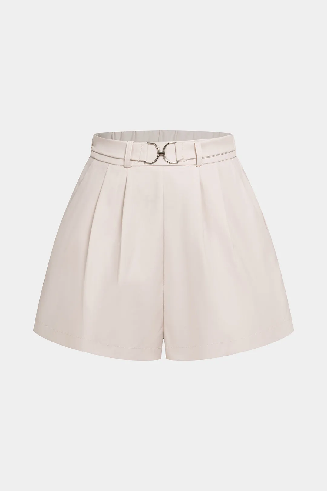 Solid Pleated Buckle High Waist Shorts sold by Micas