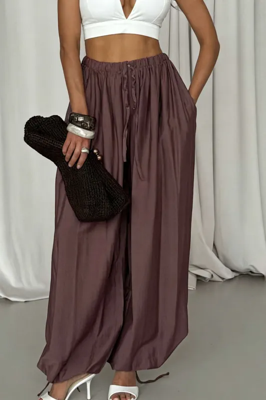 Ruched Drawstring Tie-Up High Waist Pants sold by Micas