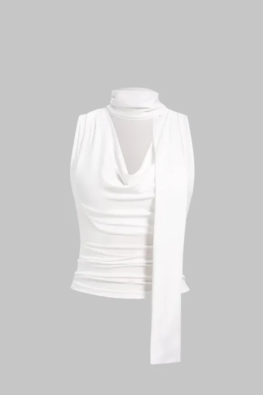 Solid Draped Cowl Neck Tank Top With Scarf sold by Micas