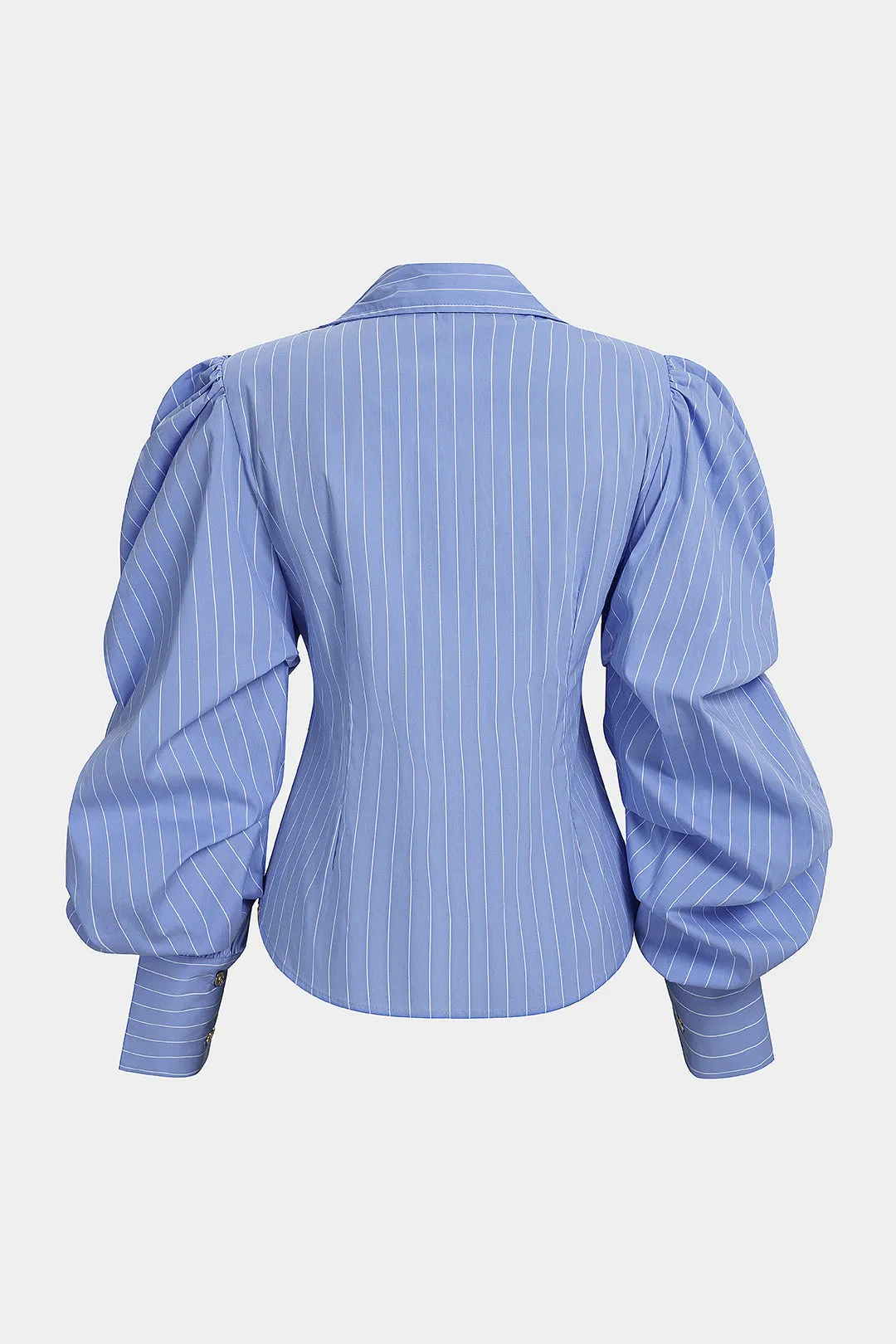 Striped V-Neck Ruched Button Long-Sleeve Top sold by Micas product image thumbnail 3