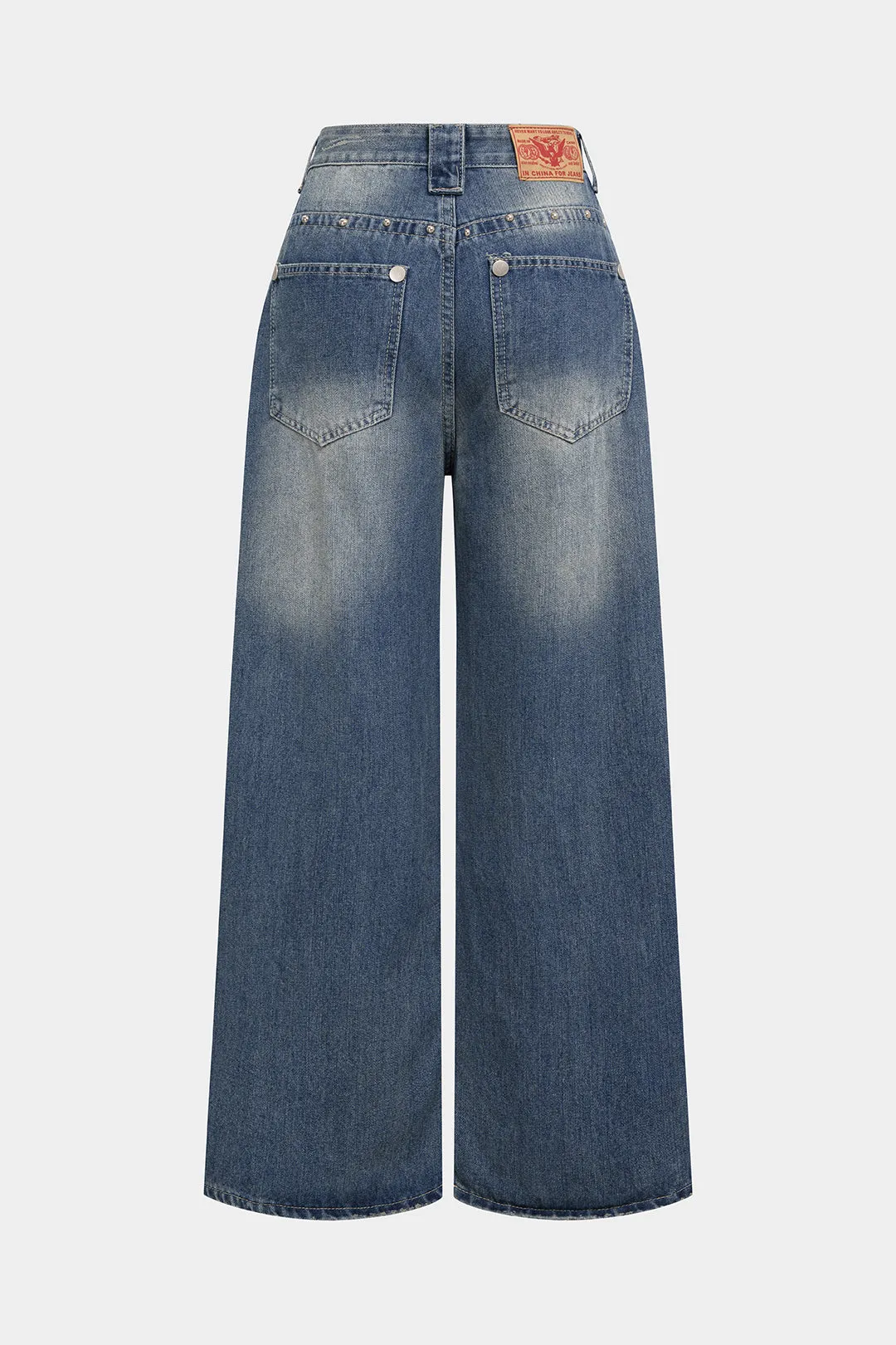 Denim Rivet Rhinestone Decor Straight Leg Jeans sold by Micas product image thumbnail 2