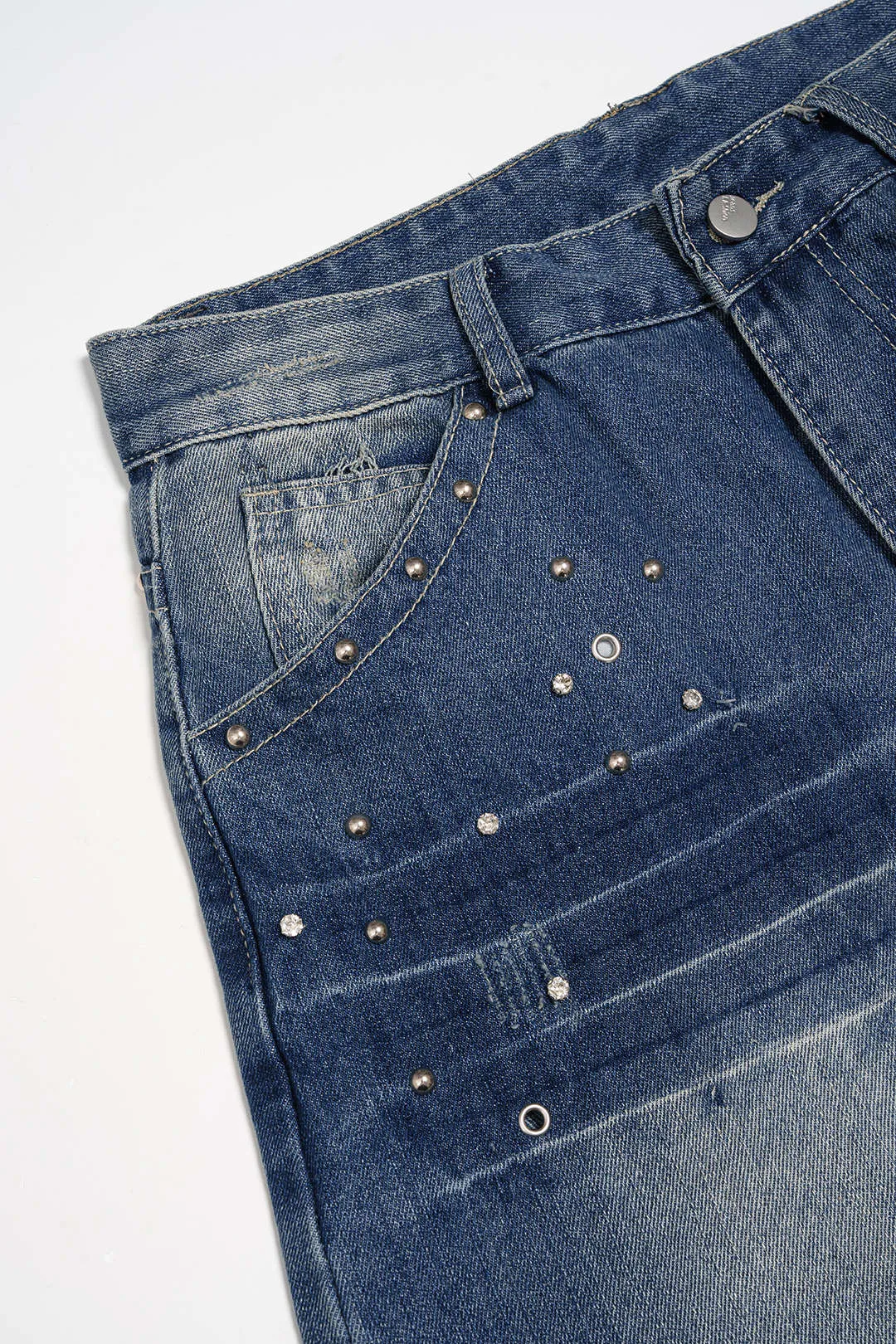 Denim Rivet Rhinestone Decor Straight Leg Jeans sold by Micas product image thumbnail 3