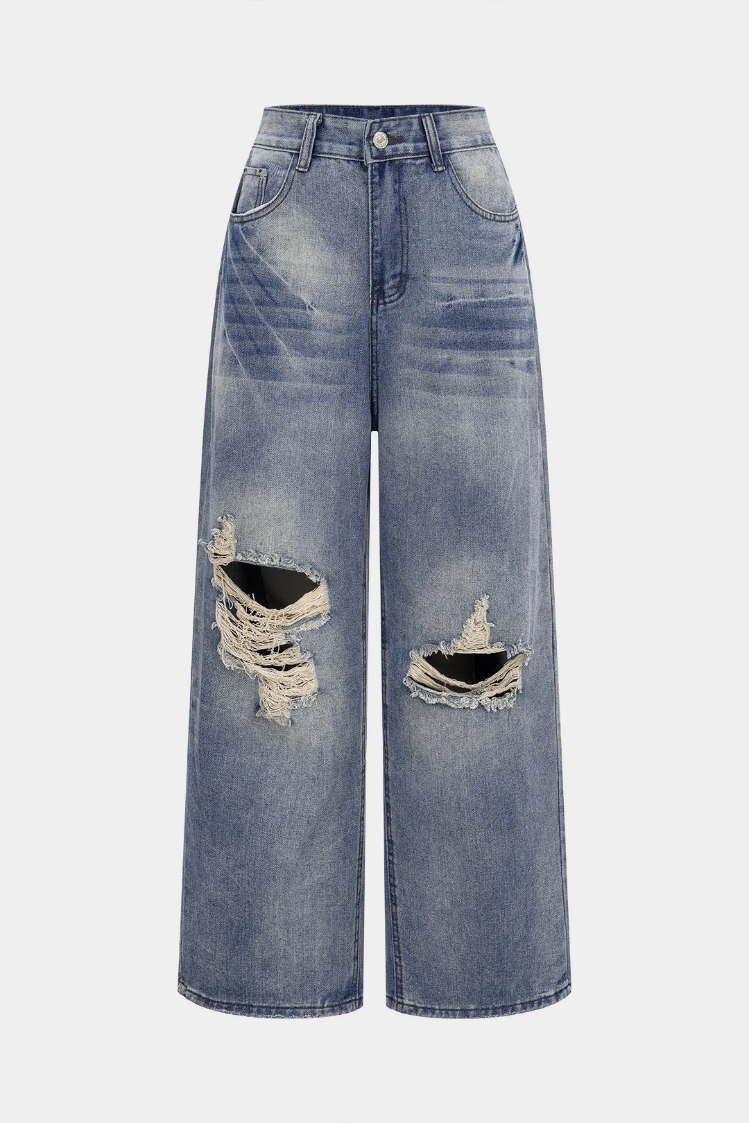 Denim Ripped Letter Seamdetail Straight Leg Jeans sold by Micas
