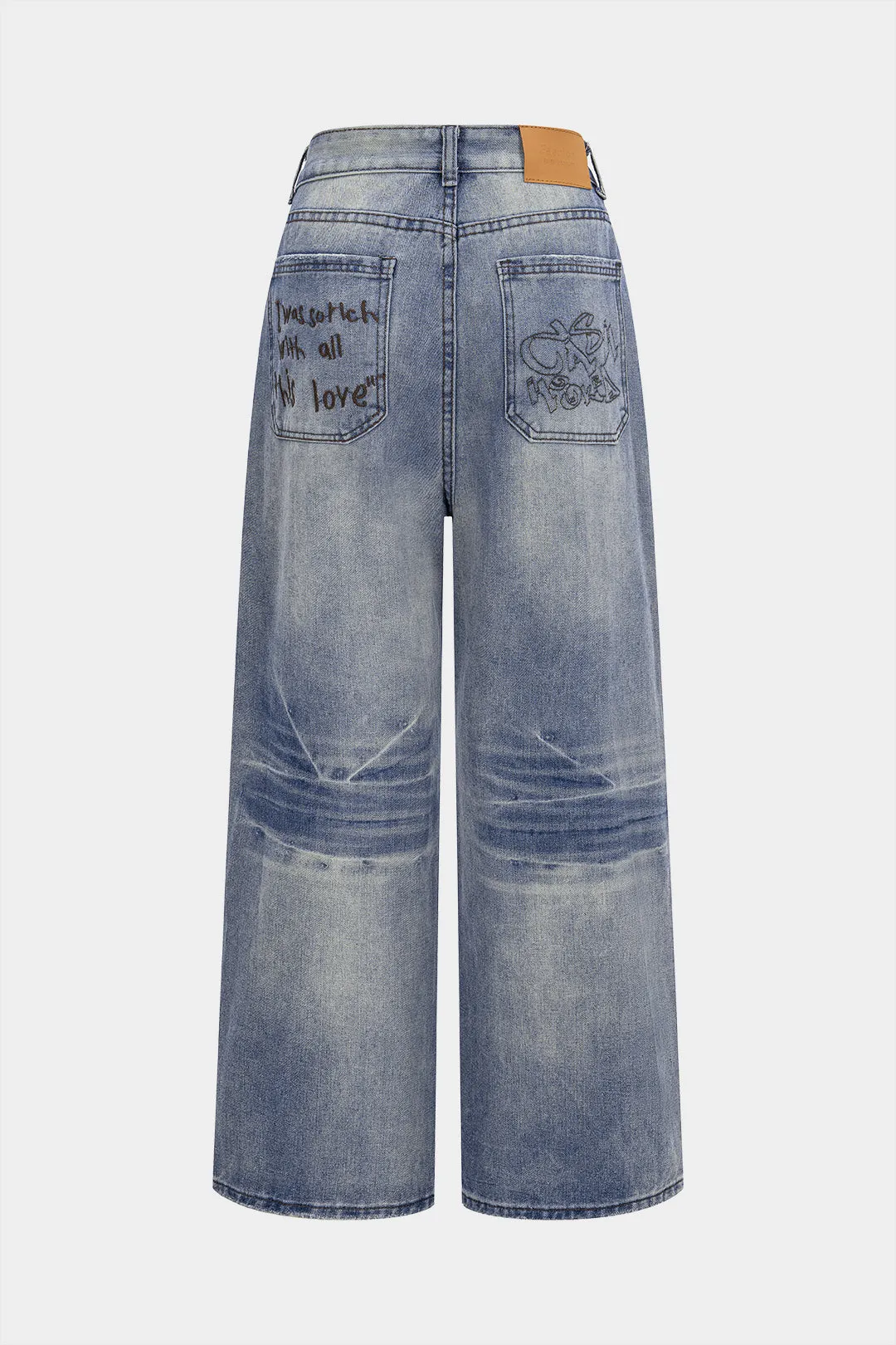 Denim Ripped Letter Seamdetail Straight Leg Jeans sold by Micas product image thumbnail 2