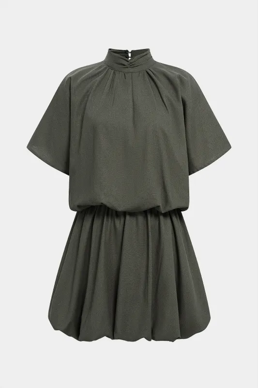 Mock Neck Ruched Short Sleeve Mini Dress sold by Micas