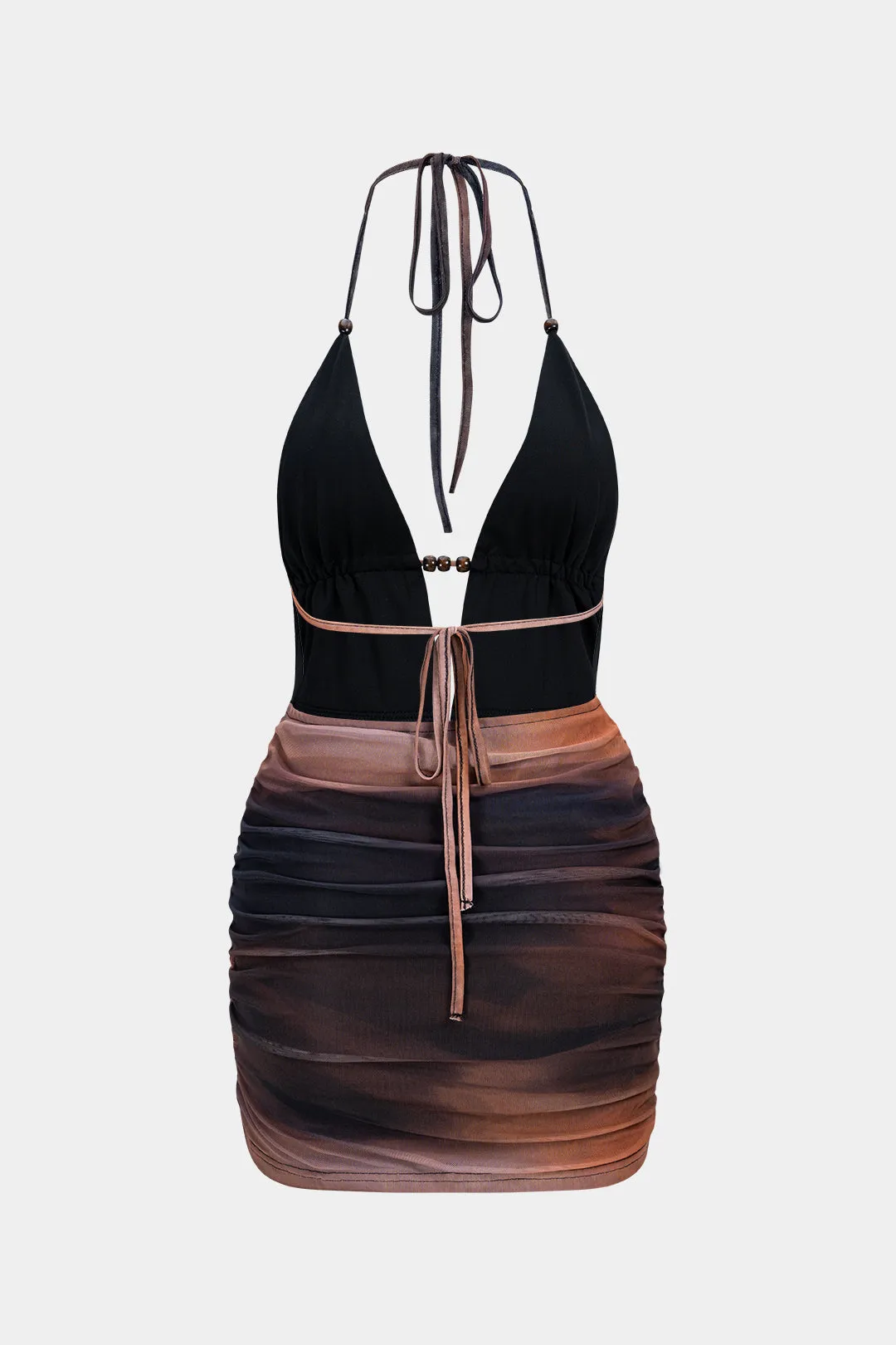 Tie Dye Print Mesh Halter Deep V-Neck Tie-Up Sleeveless Mini Dress sold by Micas product image thumbnail 2