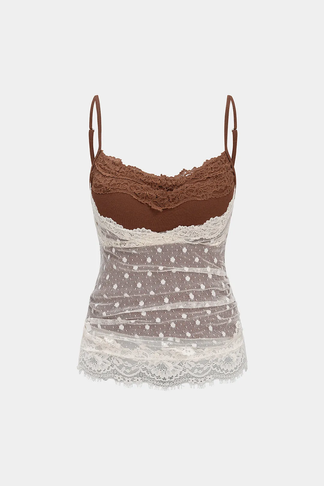 Contrast Polka Dots Lace Cami Top sold by Micas