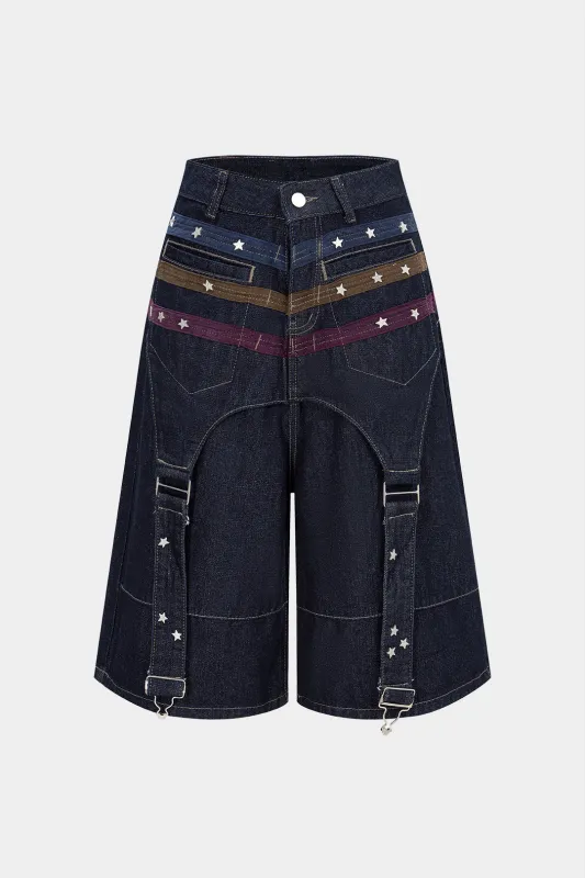 Denim Contrast Star Pattern Shorts sold by Micas