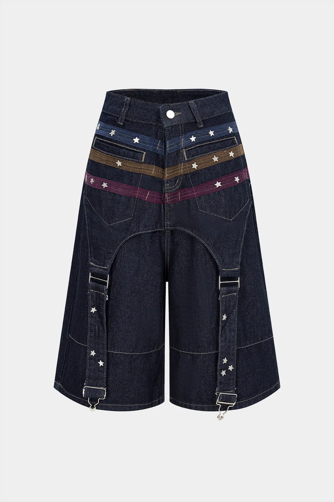 Denim Contrast Star Pattern Shorts sold by Micas