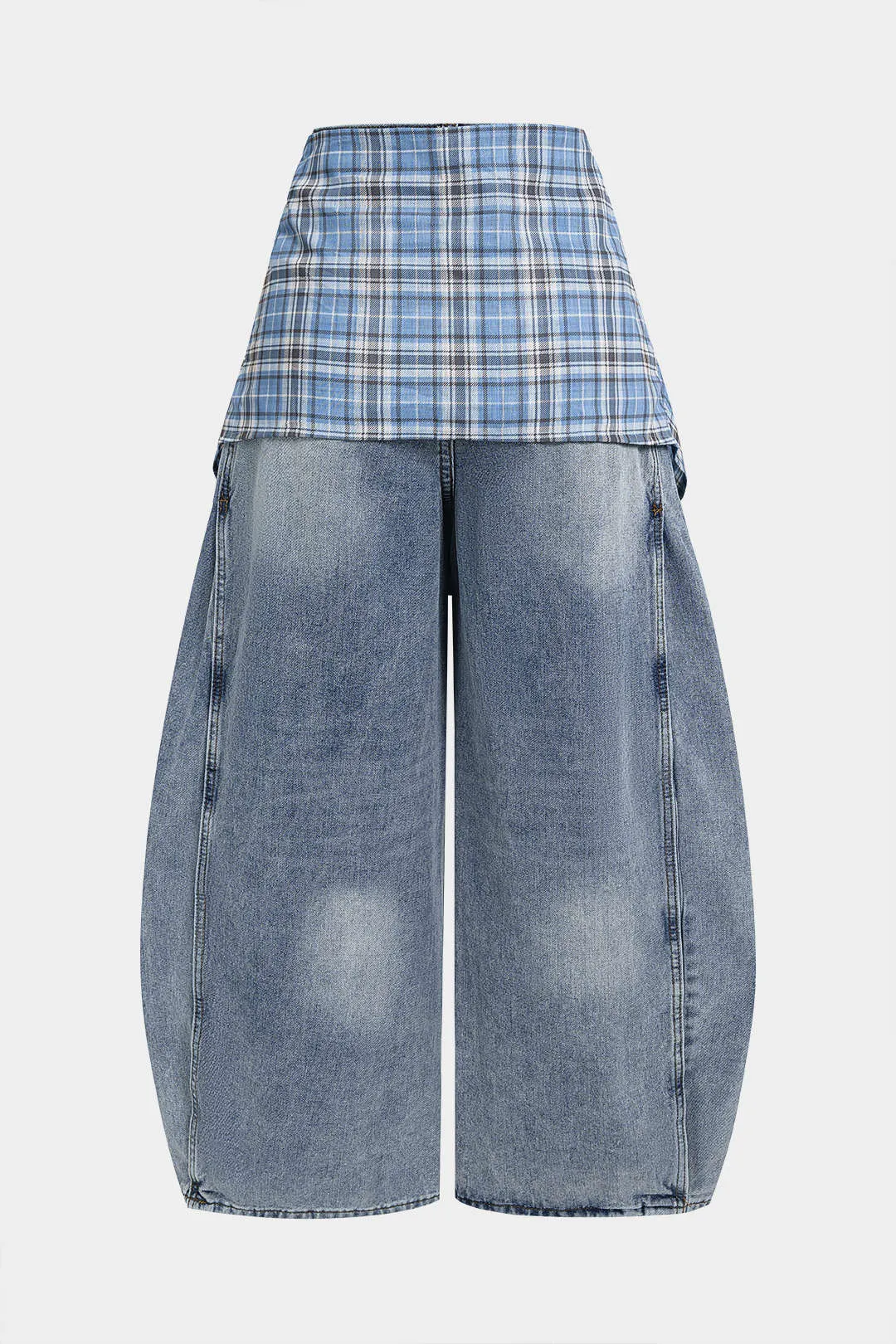 Denim Plaid Print Tie-Up Pocket High Waist Jeans sold by Micas product image thumbnail 2