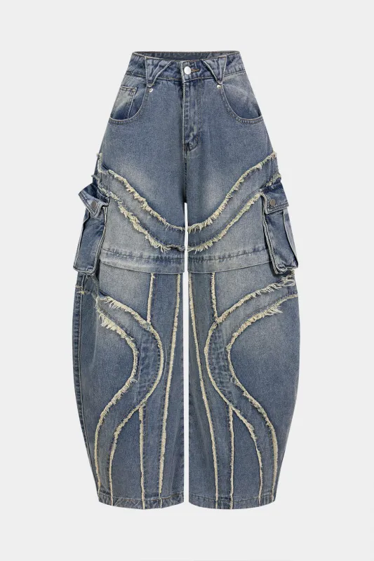 Denim Frayed Wide Leg Jeans sold by Micas