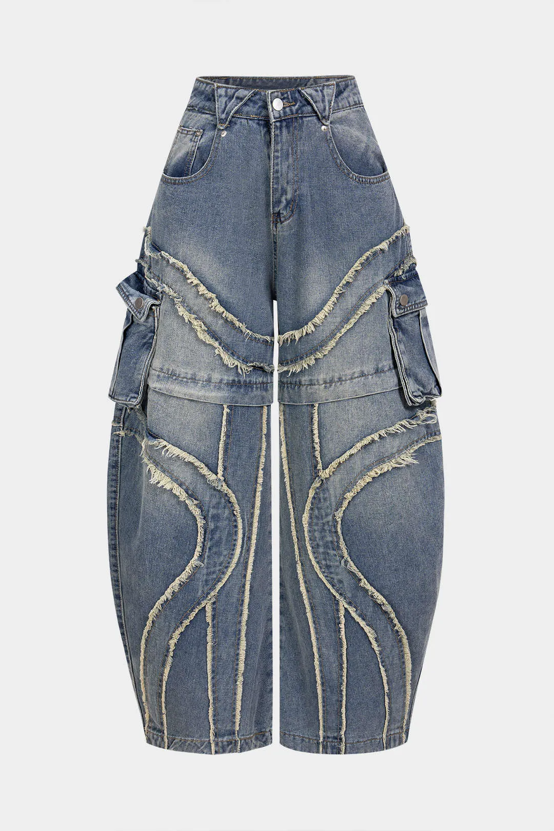 Denim Frayed Wide Leg Jeans sold by Micas